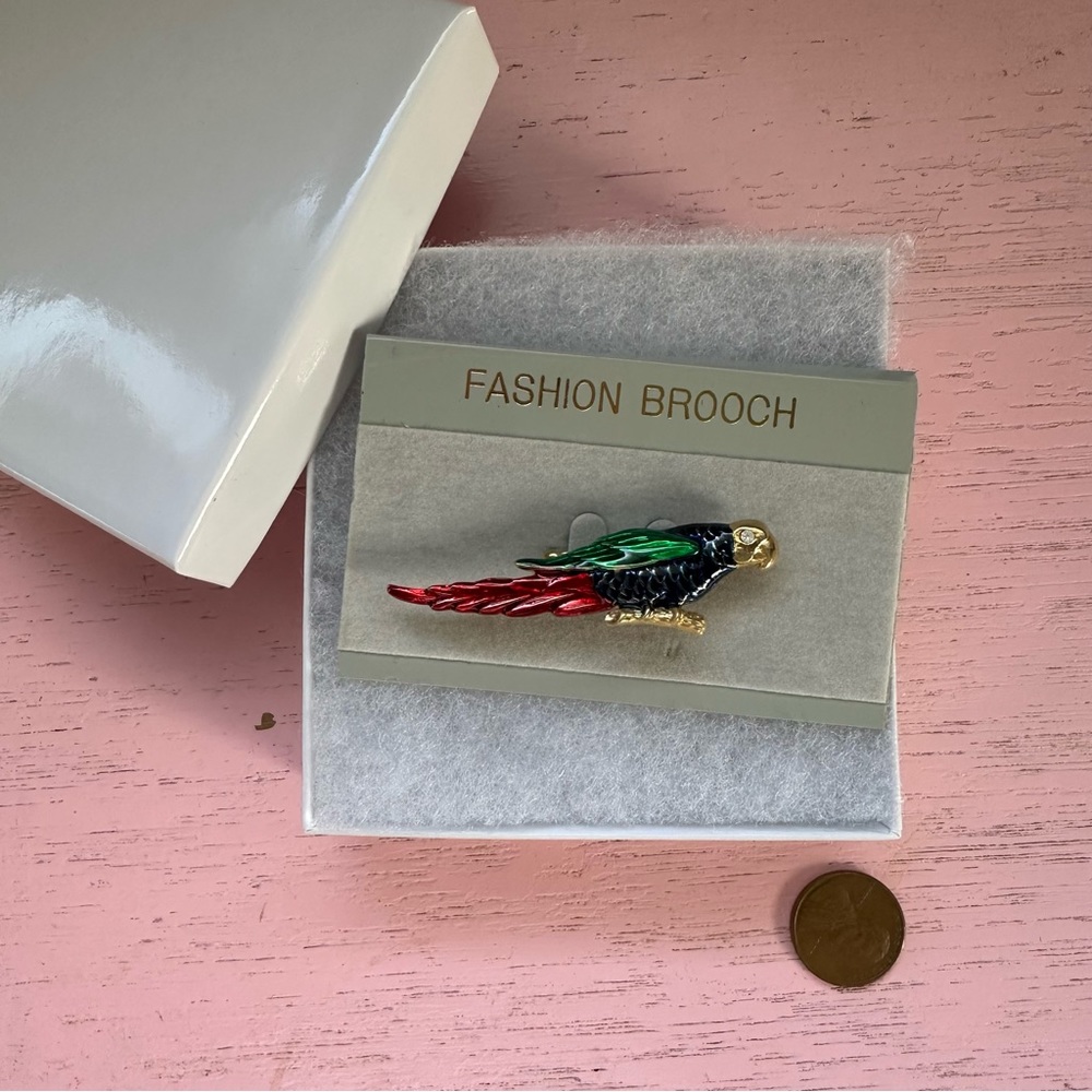 Enamel rhinestone parrot pin brooch